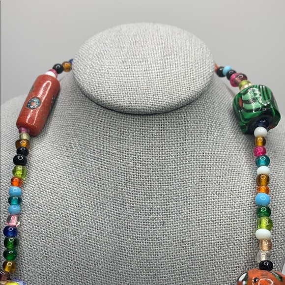 ♥️SALE! 3for$15 Colorful Artisan Glass Beaded Necklace 28” Millefiori Infinity - Picture 4 of 9